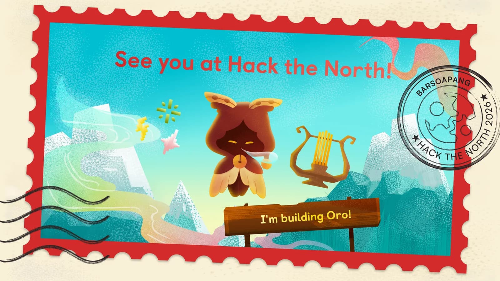 A colorful Hack the North postcard